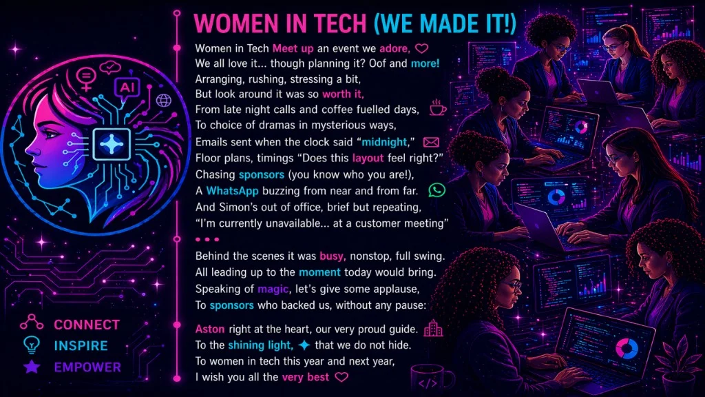 Poem Women in Tech (We Made It) slide from Women in Tech Meet Up 2026